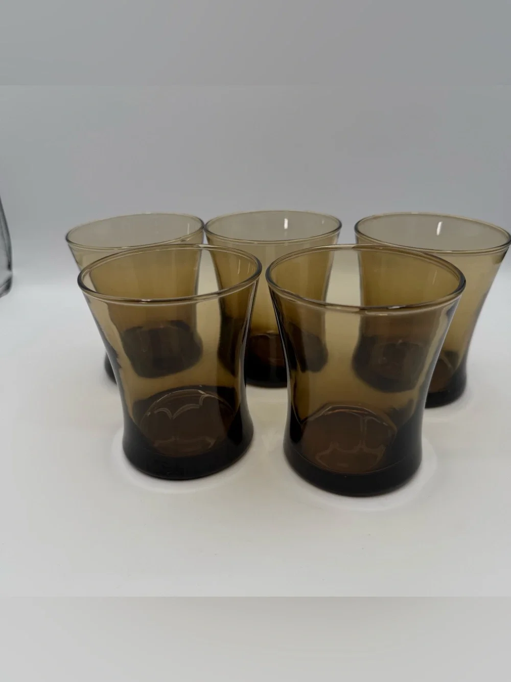 Vintage Smokey Amber Brown Glass Tumblers 10 oz Juice Rocks Glasses. Set of 5